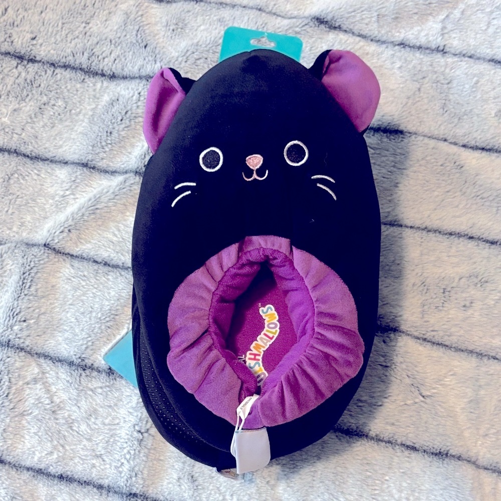 Squishmallows Black and Purple cat Slippers